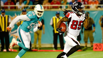 Aug 25, 2016; Orlando, FL, USA; Atlanta Falcons wide receiver J.D. McKissic (85) carries the ball against the Miami Dolphins at Camping World Stadium. Mandatory Credit: Steve Mitchell-USA TODAY Sports