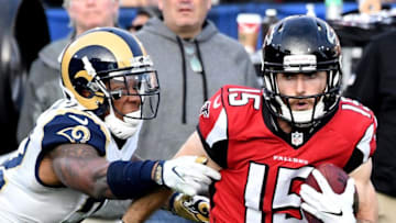 Dec 11, 2016; Los Angeles, CA, USA; Atlanta Falcons wide receiver Nick Williams (15) gets by Los Angeles Rams cornerback Trumaine Johnson (22) as he runs for a first down in the second half of the game at Los Angeles Memorial Coliseum. Mandatory Credit: Jayne Kamin-Oncea-USA TODAY Sports