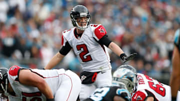Dec 24, 2016; Charlotte, NC, USA; Atlanta Falcons quarterback Matt Ryan (2) changes the play during the third quarter against the Carolina Panthers at Bank of America Stadium. The Falcons defeated the Panthers 33-16. Mandatory Credit: Jeremy Brevard-USA TODAY Sports