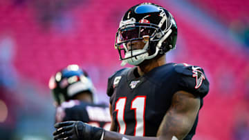 ATLANTA, GA - OCTOBER 27: Julio Jones #11 of the Atlanta Falcons in action prior to a game against the Seattle Seahawks at Mercedes-Benz Stadium on October 27, 2019 in Atlanta, Georgia. (Photo by Carmen Mandato/Getty Images)