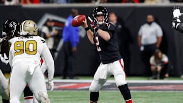 ATLANTA, GEORGIA - NOVEMBER 28: Matt Ryan #2 of the Atlanta Falcons throws a pass against the New Orleans Saints during the first quarter at Mercedes-Benz Stadium on November 28, 2019 in Atlanta, Georgia. (Photo by Kevin C. Cox/Getty Images)