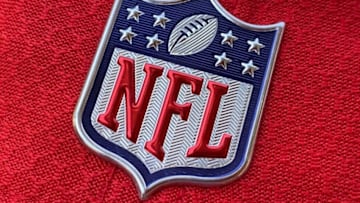 The official NFL logo is seen on the back of a hat in Los Angeles on July 21, 2020. (Photo by Chris DELMAS / AFP) (Photo by CHRIS DELMAS/AFP via Getty Images)