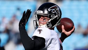 CHARLOTTE, NC - DECEMBER 12: Matt Ryan #2 of the Atlanta Falcons warms up prior to their game against the Carolina Panthers at Bank of America Stadium on December 12, 2021 in Charlotte, North Carolina. The Falcons won 29-21. (Photo by Lance King/Getty Images)