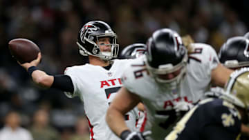 NEW ORLEANS, LOUISIANA - NOVEMBER 07: Matt Ryan #2 of the Atlanta Falcons throws a pass during the first quarter in the game against the New Orleans Saints at Caesars Superdome on November 07, 2021 in New Orleans, Louisiana. (Photo by Jonathan Bachman/Getty Images)