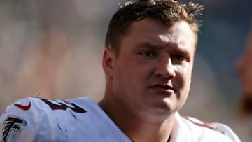 SEATTLE, WASHINGTON - SEPTEMBER 25: Chris Lindstrom #63 of the Atlanta Falcons looks on during the third quarter against the Seattle Seahawks at Lumen Field on September 25, 2022 in Seattle, Washington. (Photo by Steph Chambers/Getty Images)