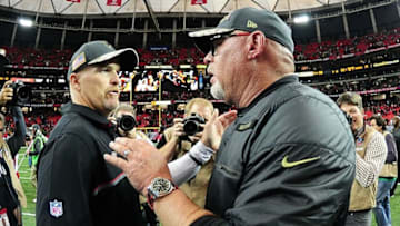 ATLANTA, GA - NOVEMBER 27: Head coach Dan Quinn of the Atlanta Falcons shakes hands with head coach Bruce Arians of the Arizona Cardinals after the game at the Georgia Dome on November 27, 2016 in Atlanta, Georgia. (Photo by Scott Cunningham/Getty Images)
