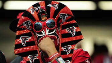 ATLANTA, GA - NOVEMBER 27: An Atlanta Falcons fan looks on during the first half against the Arizona Cardinals at the Georgia Dome on November 27, 2016 in Atlanta, Georgia. (Photo by Scott Cunningham/Getty Images)