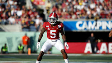 ORLANDO, FL - JANUARY 01: Shyheim Carter #5 of the Alabama Crimson Tide in action on defense during the Vrbo Citrus Bowl against the Michigan Wolverines at Camping World Stadium on January 1, 2020 in Orlando, Florida. Alabama defeated Michigan 35-16. (Photo by Joe Robbins/Getty Images)