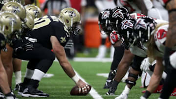 NEW ORLEANS, LA - DECEMBER 24: The New Orleans Saints lines up against the Atlanta Falcons during the first half of a game at the Mercedes-Benz Superdome on December 24, 2017 in New Orleans, Louisiana. (Photo by Chris Graythen/Getty Images)