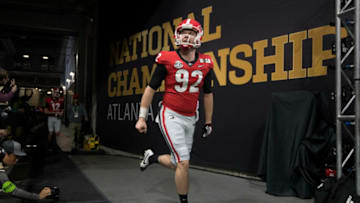 ATLANTA, GA - JANUARY 08: Cameron Nizialek #92 of the Georgia Bulldogs takes the field against the University of Alabama during the College Football Playoff National Championship held at Mercedes-Benz Stadium on January 8, 2018 in Atlanta, Georgia. (Photo by Jamie Schwaberow/Getty Images)