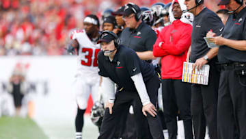 TAMPA, FLORIDA - DECEMBER 29: Head coach Dan Quinn of the Atlanta Falcons reacts against the Tampa Bay Buccaneers during the first half at Raymond James Stadium on December 29, 2019 in Tampa, Florida. (Photo by Michael Reaves/Getty Images)
