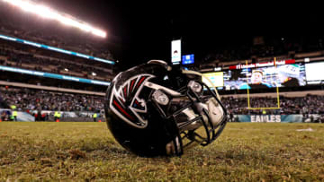 Jan 13, 2018; Philadelphia, PA, USA; A view of an Atlanta Falcons helmet on the gourd after the game between the Philadelphia Eagles and the Atlanta Falcons in the NFC Divisional playoff game at Lincoln Financial Field. Mandatory Credit: Bill Streicher-USA TODAY Sports
