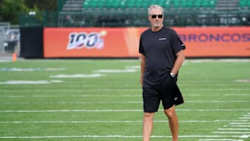 Aug 1, 2019; Canton, OH, USA; Atlanta Falcons offensive coordinator Dirk Koetter walks on the field prior to the game against Denver Broncos at Tom Benson Hall of Fame Stadium. Mandatory Credit: Aaron Doster-USA TODAY Sports