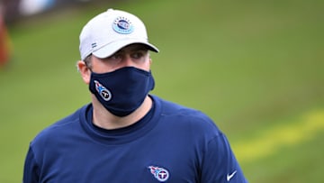 Oct 25, 2020; Nashville, Tennessee, USA; Tennessee Titans offensive coordinator Arthur Smith walks off the field before the game against the Pittsburgh Steelers at Nissan Stadium. Mandatory Credit: Christopher Hanewinckel-USA TODAY Sports