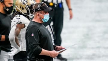 Dec 6, 2020; Atlanta, Georgia, USA; New Orleans Saints head coach Sean Payton on the sideline against the Atlanta Falcons during the second half at Mercedes-Benz Stadium. Mandatory Credit: Dale Zanine-USA TODAY Sports