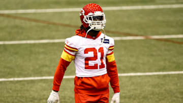Feb 4, 2021; Kansas City, MO, USA; Kansas City Chiefs cornerback Bashaud Breeland during practice as they prepare for Super Bowl LV against the Tampa Bay Buccaneers. Mandatory Credit: Steve Sanders/Handout Photo via USA TODAY Sports