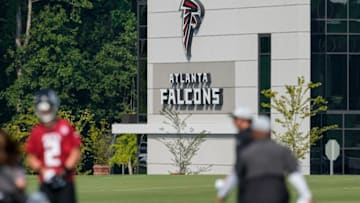 Jul 29, 2021; Flowery Branch, GA, USA; Atlanta Falcons signage shown during the first day of training camp at the Atlanta Falcons Training Facility. Mandatory Credit: Dale Zanine-USA TODAY Sports