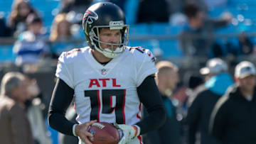 Dec 12, 2021; Charlotte, North Carolina, USA; Atlanta Falcons punter Thomas Morstead (19) during warmups against the Carolina Panthers at Bank of America Stadium. Mandatory Credit: William Howard-USA TODAY Sports