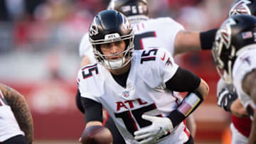 Dec 19, 2021; Santa Clara, California, USA; Atlanta Falcons quarterback Feleipe Franks (15) during the fourth quarter against the San Francisco 49ers at Levi's Stadium. Mandatory Credit: Stan Szeto-USA TODAY Sports