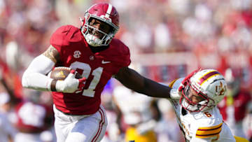 Sep 17, 2022; Tuscaloosa, Alabama, USA; Alabama Crimson Tide linebacker Will Anderson Jr. (31) and Louisiana Monroe Warhawks quarterback Chandler Rogers (6) during the first half at Bryant-Denny Stadium. Mandatory Credit: Marvin Gentry-USA TODAY Sports