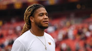 Sep 11, 2022; Landover, Maryland, USA; Washington Commanders defensive end Chase Young (99) looks on after the game against the Jacksonville Jaguars at FedExField. Mandatory Credit: Scott Taetsch-USA TODAY Sports