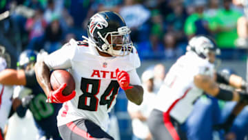 Sep 25, 2022; Seattle, Washington, USA; Atlanta Falcons running back Cordarrelle Patterson (84) rushes against the Seattle Seahawks during the first quarter at Lumen Field. Mandatory Credit: Joe Nicholson-USA TODAY Sports