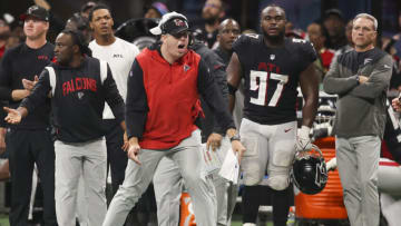 Oct 30, 2022; Atlanta, Georgia, USA; Atlanta Falcons head coach Arthur Smith reacts after a penalty was not called against the Carolina Panthers in the second half at Mercedes-Benz Stadium. Mandatory Credit: Brett Davis-USA TODAY Sports