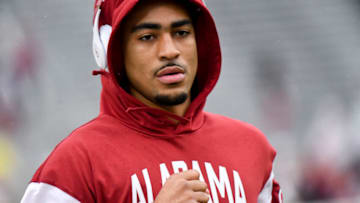 Nov 26, 2022; Tuscaloosa, Alabama, USA; Alabama quarterback Bryce Young (9) warms up before the Iron Bowl game with Auburn at Bryant-Denny Stadium. Mandatory Credit: Gary Cosby Jr.-USA TODAY Sports