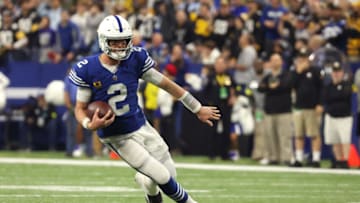Nov 28, 2022; Indianapolis, Indiana, USA; Indianapolis Colts quarterback Matt Ryan (2) runs with the ball during the second half against the Pittsburgh Steelers at Lucas Oil Stadium. Mandatory Credit: Trevor Ruszkowski-USA TODAY Sports