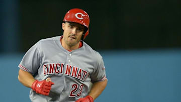 May 24, 2016; Los Angeles, CA, USA; Cincinnati Reds left fielder Adam Duvall (23) rounds the bases after a home run in the fourth inning of the game against the Los Angeles Dodgers at Dodger Stadium. Mandatory Credit: Jayne Kamin-Oncea-USA TODAY Sports