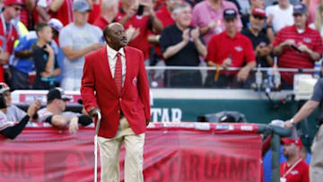 Jul 14, 2015; Cincinnati, OH, USA; Cincinnati Reds former player Joe Morgan in honored prior to the 2015 MLB All Star Game at Great American Ball Park. Mandatory Credit: Rick Osentoski-USA TODAY Sports