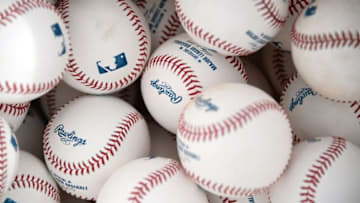 Feb 18, 2016; Goodyear, AZ, USA; View of baseballs in a bucket during workouts at Cincinnati Reds Development Complex. Mandatory Credit: Joe Camporeale-USA TODAY Sports