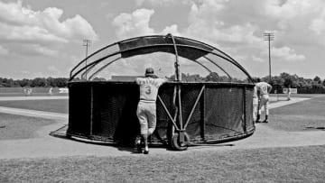 VERO BEACH, FL - 1981: Manager John McNamara #3 of the Cincinnati Reds leans on the batting cage before a game. (Photo by Jayne Kamin-Oncea/Getty Images)