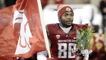 Nov 21, 2015; Pullman, WA, USA; Washington State Cougars wide receiver Dom Williams (80) is introduced before a game against th eColorado Buffaloes at Martin Stadium. Mandatory Credit: James Snook-USA TODAY Sports