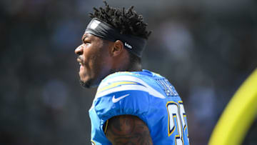 CARSON, CA - OCTOBER 07: Free safety Derwin James #33 of the Los Angeles Chargers warms up before the game against the Oakland Raiders at StubHub Center on October 7, 2018 in Carson, California. (Photo by Harry How/Getty Images)