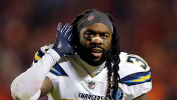 KANSAS CITY, MISSOURI - DECEMBER 13: Strong safety Jahleel Addae #37 of the Los Angeles Chargers celebrates after the Chargers defeated the Kansas City Chiefs 29-28 to win the game at Arrowhead Stadium on December 13, 2018 in Kansas City, Missouri. (Photo by David Eulitt/Getty Images)