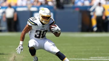 CARSON, CALIFORNIA - SEPTEMBER 08: Austin Ekeler #30 of the Los Angeles Chargers runs the ball during the first half of a game against the Indianapolis Colts at Dignity Health Sports Park on September 08, 2019 in Carson, California. (Photo by Sean M. Haffey/Getty Images)