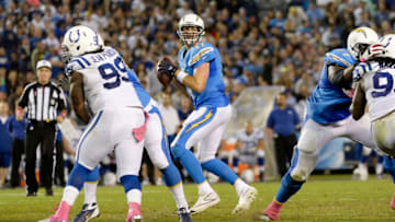 SAN DIEGO, CA - OCTOBER 14: Quarterback Philip Rivers #17 of the San Diego Chargers in action against the Indianapolis Colts at Qualcomm Stadium October 14, 2013 in San Diego, California. (Photo by Kevork Djansezian/Getty Images)