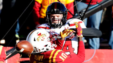 AMES, IA - NOVEMBER 19: Defensive back Brian Peavy #10 of the Iowa State Cyclones breaks up a pass meant for wide receiver Dylan Cantrell #14 of the Texas Tech Red Raiders in the first half of play at Jack Trice Stadium on November 19, 2016 in Ames, Iowa. (Photo by David Purdy/Getty Images)