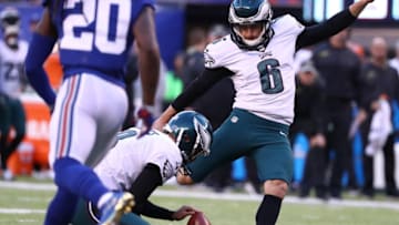 EAST RUTHERFORD, NJ - NOVEMBER 06: Caleb Sturgis #6 of the Philadelphia Eagles in action against the New York Giants during their game at MetLife Stadium on November 6, 2016 in East Rutherford, New Jersey. (Photo by Al Bello/Getty Images)