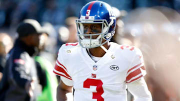 OAKLAND, CA - DECEMBER 03: Geno Smith #3 of the New York Giants warms up prior to their game against the Oakland Raiders at Oakland-Alameda County Coliseum on December 3, 2017 in Oakland, California. (Photo by Lachlan Cunningham/Getty Images)