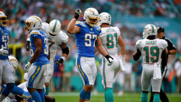 MIAMI, FLORIDA - SEPTEMBER 29: Joey Bosa #97 of the Los Angeles Chargers in the third quarter against the Miami Dolphins at Hard Rock Stadium on September 29, 2019 in Miami, Florida. (Photo by Mark Brown/Getty Images)