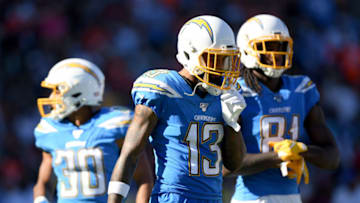CARSON, CALIFORNIA - OCTOBER 06: Keenan Allen #13 of the Los Angeles Chargers reacts trailing the Denver Broncos 17-10 during the fourth quarter in a 20-13 Broncos win at Dignity Health Sports Park on October 06, 2019 in Carson, California. (Photo by Harry How/Getty Images)