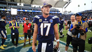 CARSON, CA - DECEMBER 09: Quarterback Philip Rivers #17 of the Los Angeles Chargers walks off the field after a 26-21 win over the Cincinnati Bengals at StubHub Center on December 9, 2018 in Carson, California. (Photo by Sean M. Haffey/Getty Images)
