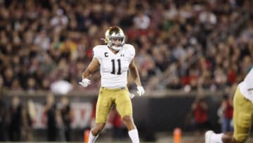 LOUISVILLE, KY - SEPTEMBER 02: Alohi Gilman #11 of the Notre Dame Fighting Irish in action on defense during a game against the Louisville Cardinals at Cardinal Stadium on September 2, 2019 in Louisville, Kentucky. Notre Dame defeated Louisville 35-17. (Photo by Joe Robbins/Getty Images)