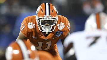 CHARLOTTE, NC - DECEMBER 02: Isaiah Simmons #11 of the Clemson Tigers lines up against the Miami Hurricanes during the ACC Football Championship at Bank of America Stadium on December 2, 2017 in Charlotte, North Carolina. (Photo by Mike Comer/Getty Images)