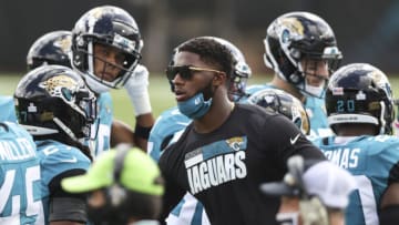 JACKSONVILLE, FLORIDA - OCTOBER 18: Josh Allen #41 of the Jacksonville Jaguars looks on from the sidelines during a game against the Detroit Lions at TIAA Bank Field on October 18, 2020 in Jacksonville, Florida. (Photo by James Gilbert/Getty Images)