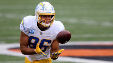Los Angeles Chargers tight end Hunter Henry (86) completes a catch in the second quarter during a Week 1 NFL football game against the Cincinnati Bengals, Sunday, Sept. 13, 2020, at Paul Brown Stadium in Cincinnati.
Los Angeles Chargers At Cincinnati Bengals Sept 13