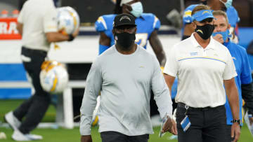 Dec 6, 2020; Inglewood, California, USA; Los Angeles Chargers head coach Anthony Lynn walks off the field after the game against the New England Patriots at SoFi Stadium. Mandatory Credit: Kirby Lee-USA TODAY Sports
