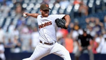 Aug 19, 2015; San Diego, CA, USA; San Diego Padres relief pitcher Craig Kimbrel (46) pitches during the ninth inning against the Atlanta Braves at Petco Park. Mandatory Credit: Jake Roth-USA TODAY Sports